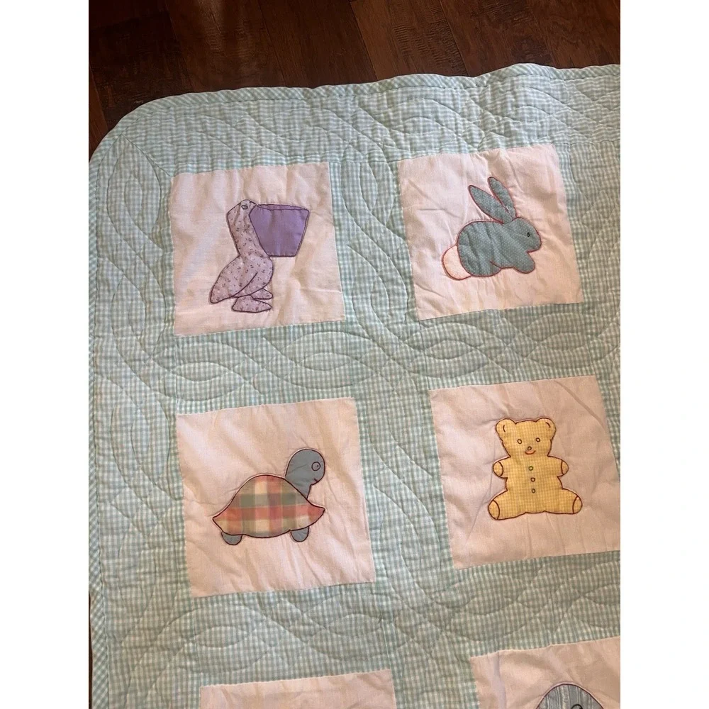 Vintage Handmade Baby Crib Quilt Crib Blanket Multicolor Animals 55x42
